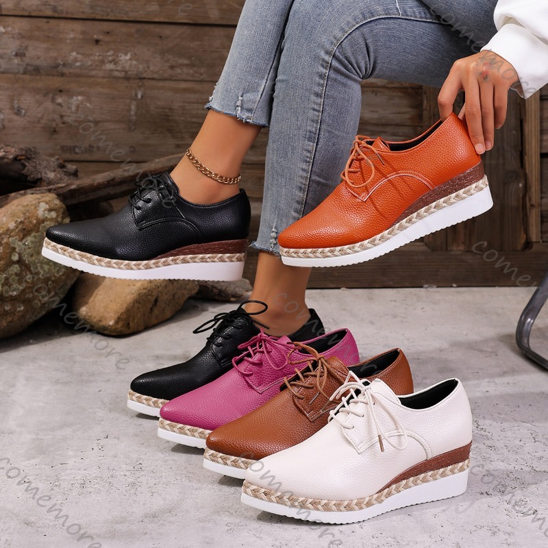 Oxford Lace Up Women - Leder-Schnürschuhe für Damen mit Keilabsatz, Plattformabsatz,