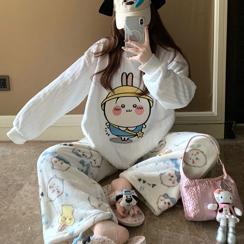 Women Shoes Xxl - Cartoon Usagi Fleece-Pyjama-Set für Damen, Winter,