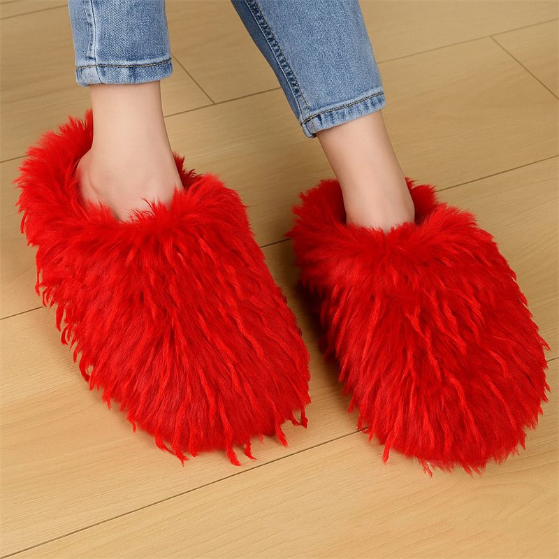 Women'S Shoes Clogs - Winter-Hausschuhe für Damen, flauschige Kunstfell-Hausschuhe, warme,