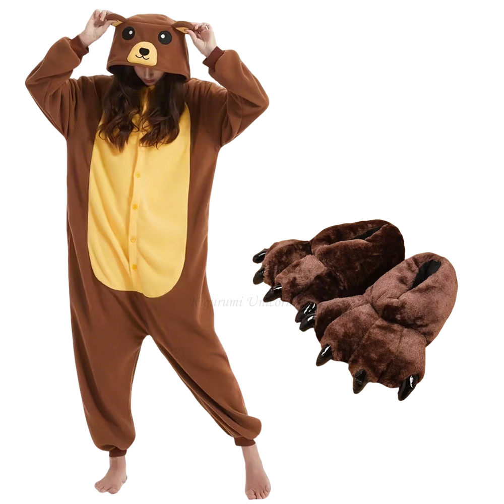 Women Shoes Xxl - Erwachsenen-Braubär-Kigurumi-Einhorn-Einteiler-Pyjama, Cartoon-Cosplay-Overall, Halloween-Party-Homewear, Hausschuhe, XXL-Größe, Tier