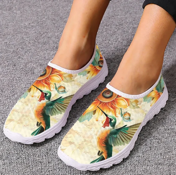 Women Shoes Tennis - Kolibri-Sonnenblumen-Print Loafer Vogel-Mesh Hochwertige Sneakers Damen