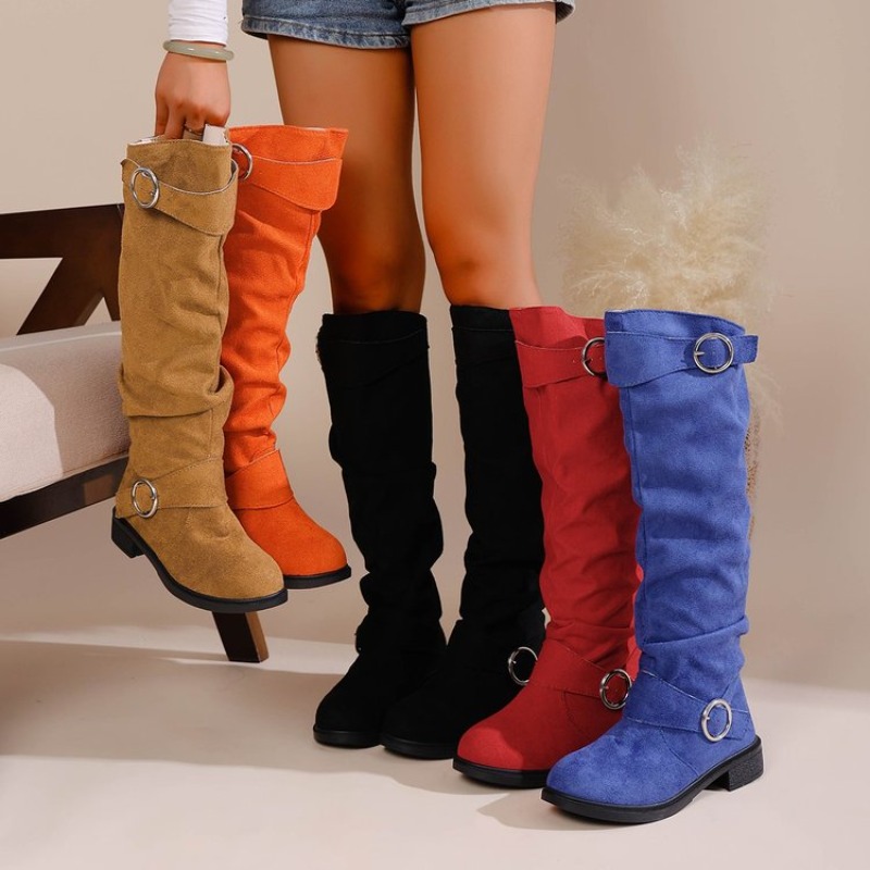 Knee High Boots Women - Vintage Western-Style Kniehohe Stiefel, Bequemer Niedriger
