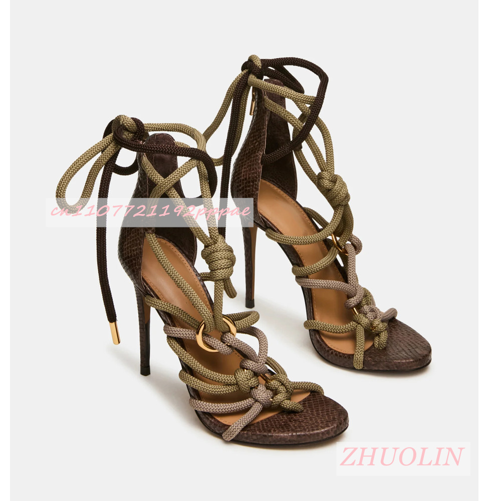 Women'S Shoes Quality - Retro Schlangenleder-Sandalen mit Dicken Seilriemen und